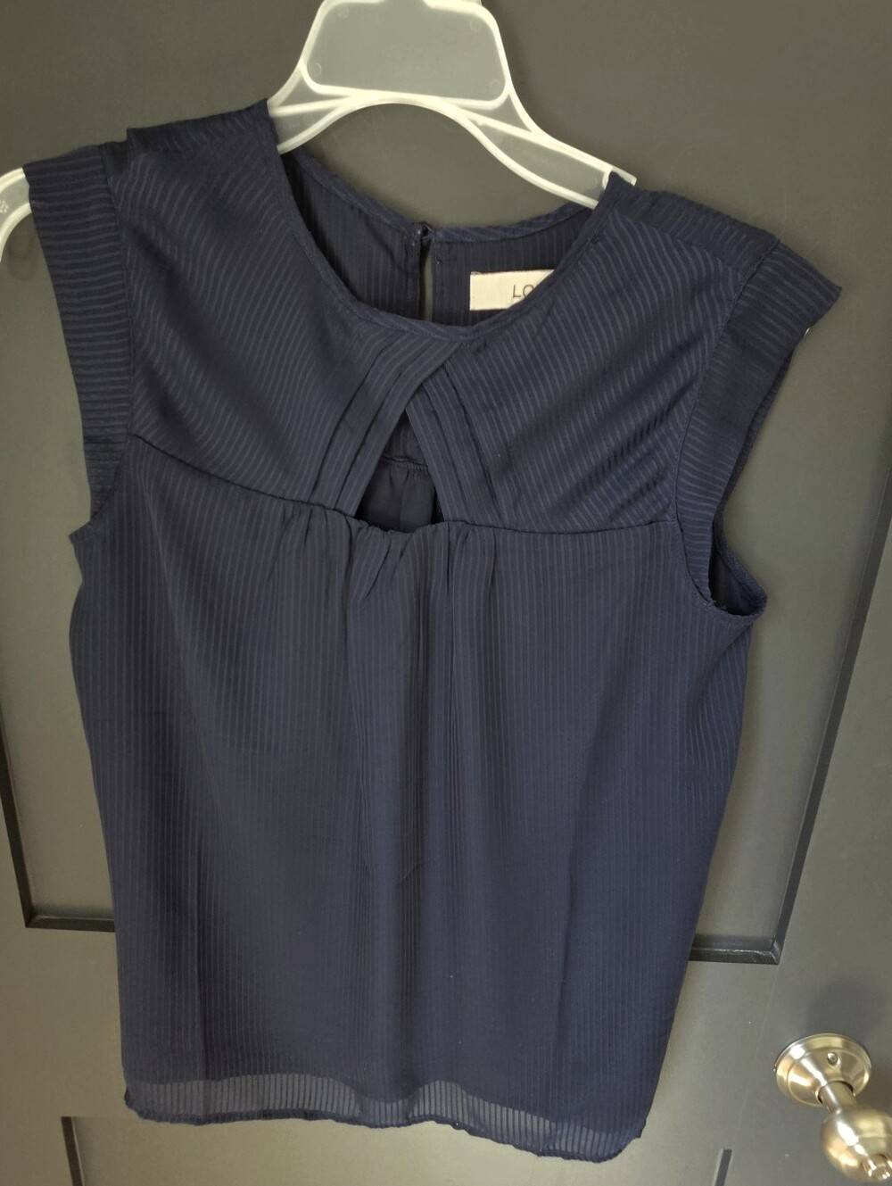 LOFT Navy Sleeveless Keyhole-Front Blouse